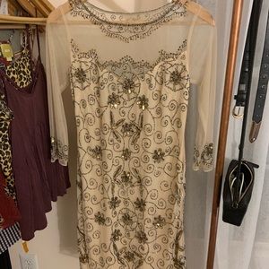 Prelude Embroidered 3/4 Sleeve Nude Dress